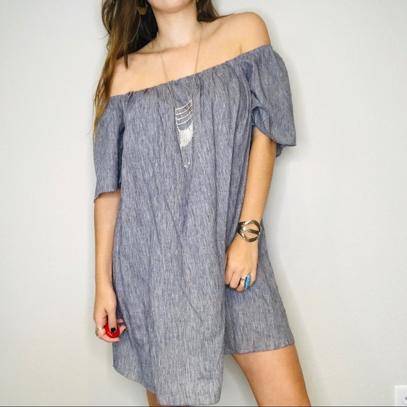 Freeway blue & white off shoulder shift dress - Picture 3 of 5